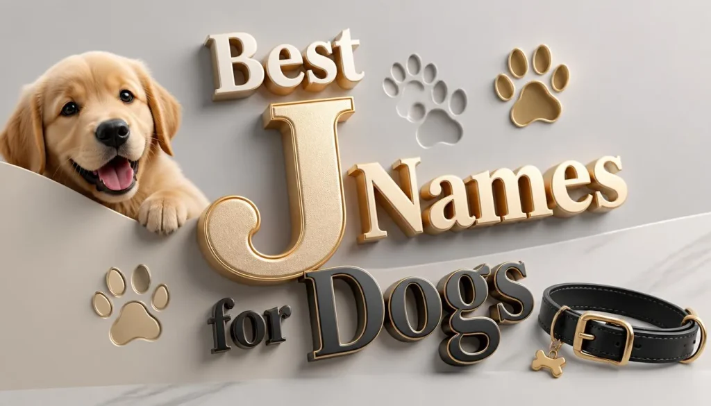 heading design showing best J names for dogs with elegant pet-themed elements.