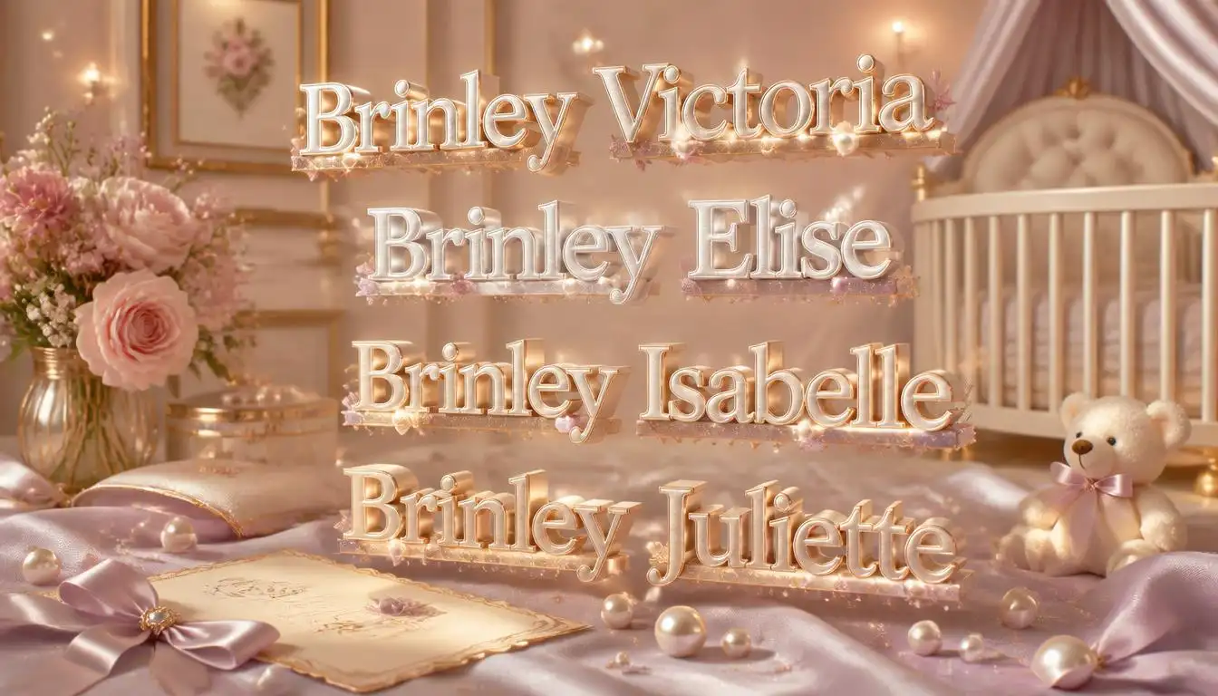 Elegant 3D floating girl middle names for Brinley with luxury pastel design.