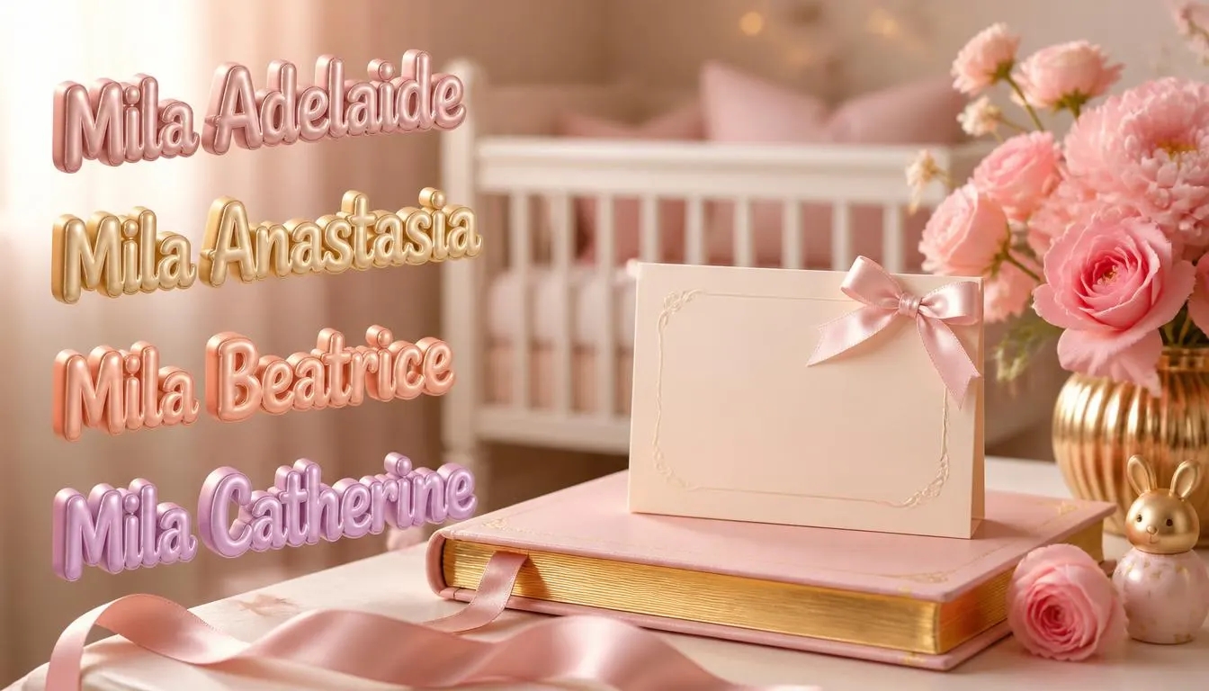 Elegant middle names for Mila inspiration featuring a beautiful feminine baby naming setup with luxury nursery details