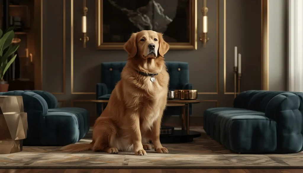 Elegant luxury dog portrait representing sophisticated and premium B names for male dogs in a stylish editorial setting.