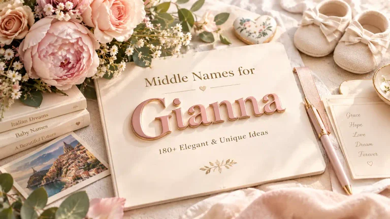 Middle names for Gianna featuring elegant and unique baby girl name ideas with a beautiful feminine naming inspiration design.