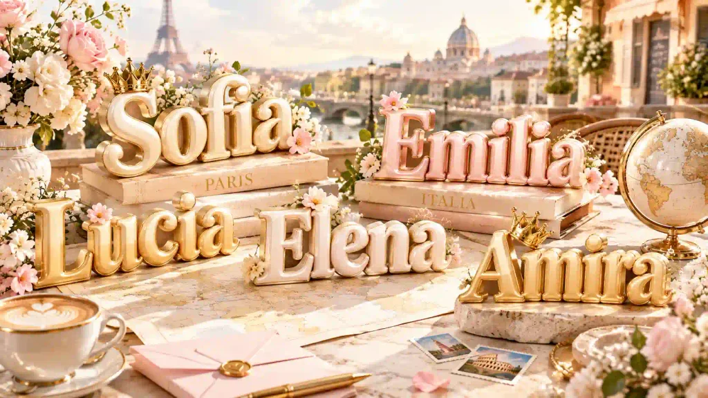 Modern middle names for Juliet with trendy stylish girl name combinations in elegant 3D design