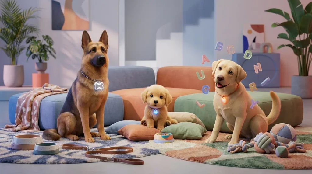 Collection of unique and adorable male dogs representing creative B names for boy dogs in a premium 3D style.