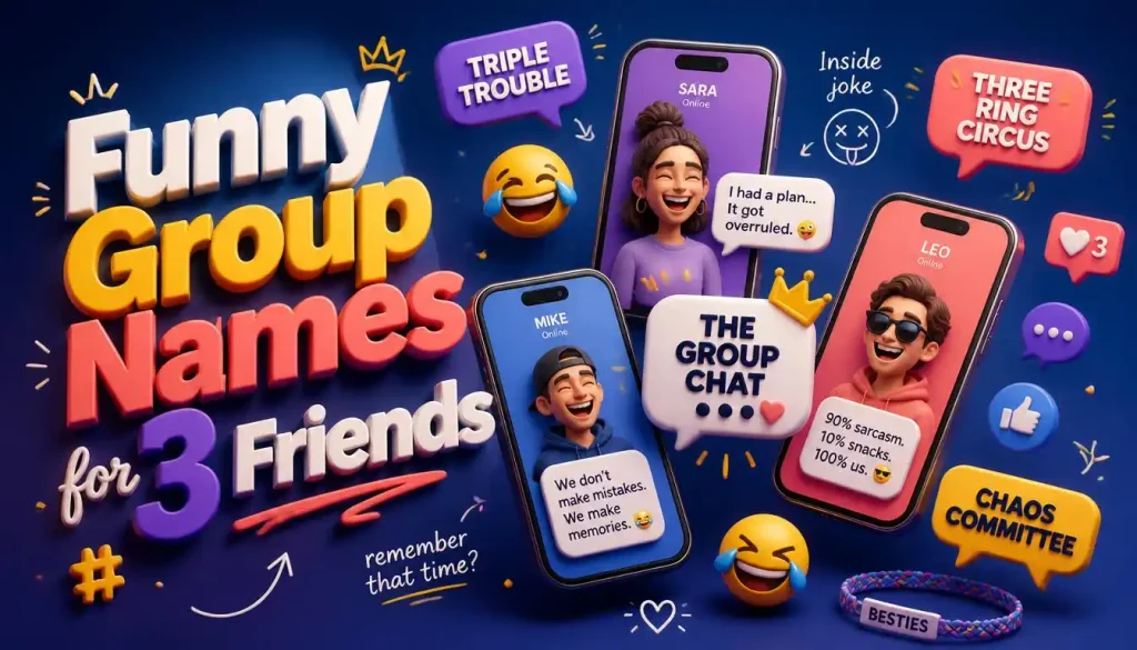 Funny Group Names for 3 Friends With Emojis