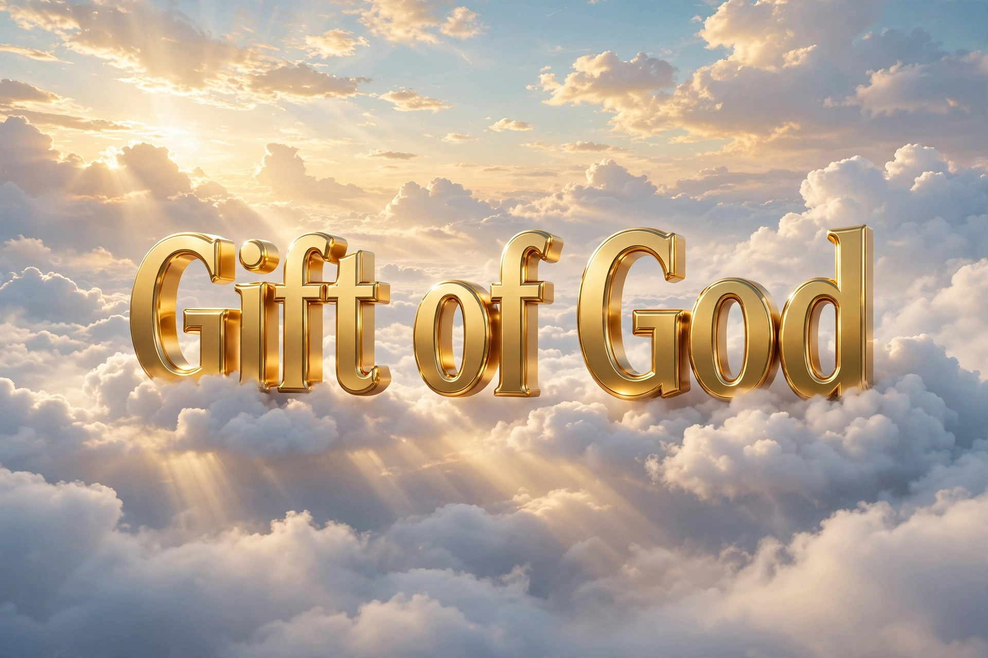 Gift of God names for boys — golden 3D floating text over heavenly clouds