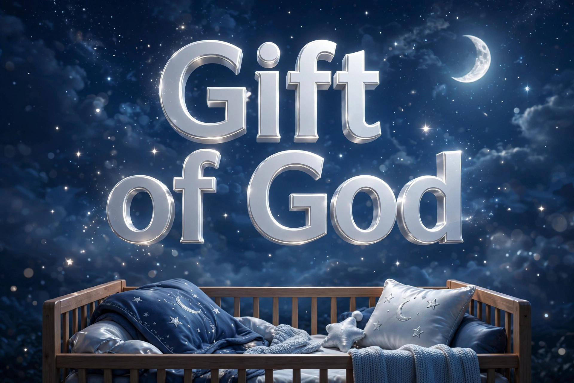 Gift of God names for boys — 3D floating text in a starry night sky