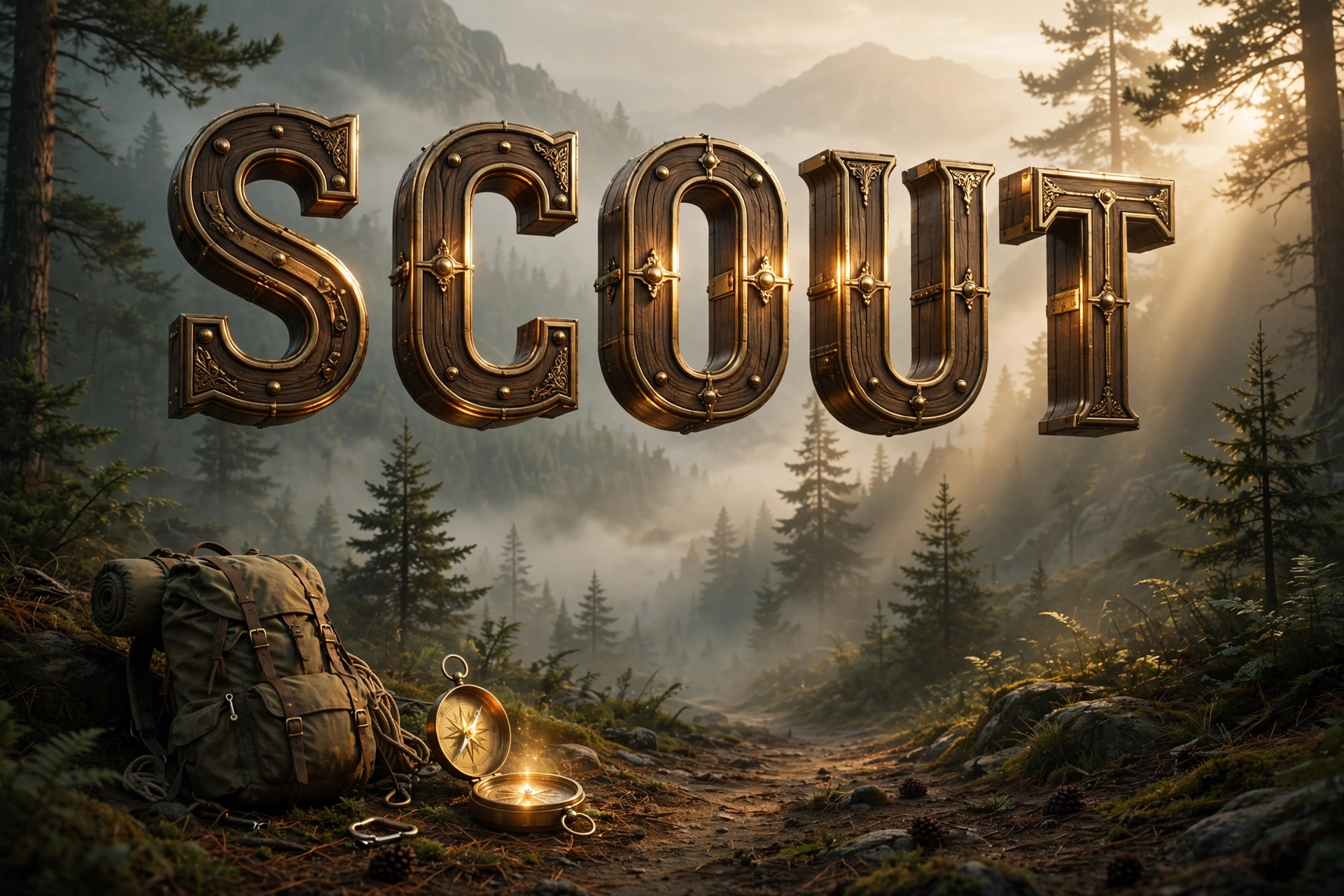Scout code name — 3D floating text on an adventure trail, good code names for boys