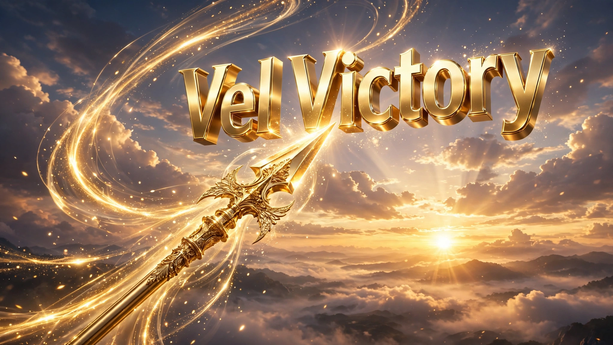 Vel Victory — golden spear 3D text
