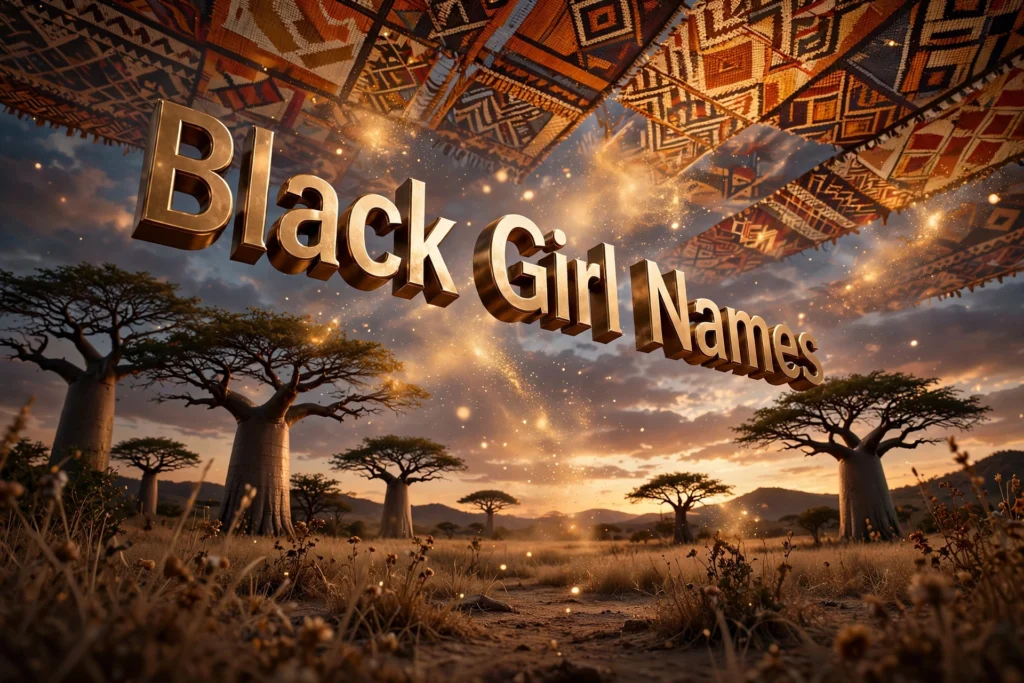 Illustration celebrating beautiful African-rooted names for black girls with heritage meanings